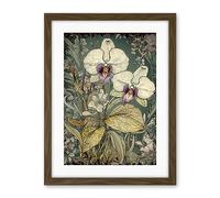Artery8 William Morris Style White and Purple Orchid Artwork Framed Wall Art Print 18X24 Inch