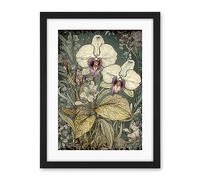 Artery8 William Morris Style White and Purple Orchid Artwork Framed Wall Art Print 18X24 Inch