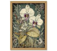 Artery8 William Morris Style White and Purple Orchid Artwork Framed Wall Art Print A4