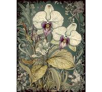 Artery8 William Morris Style White and Purple Orchid Large Wall Art Poster Print Thick Paper 18X24 Inch