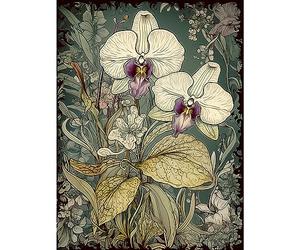 Artery8 William Morris Style White and Purple Orchid Unframed Art Print Poster Wall Decor 12x16 inch
