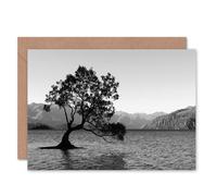Artery8 Willow Tree in Lake Wanaka New Zealand Black White Card Artery8 Multicolor