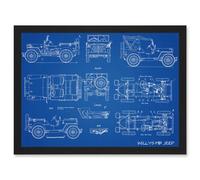 Artery8 Willys Mb Us Army Military Jeep Vehicle Blueprint Plan Wall Art Print - A4 Size
