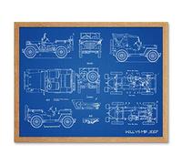 Artery8 Willys MB US Military Jeep Vehicle Blueprint Plan Art Print Framed Poster Wall Decor 12x16 inch