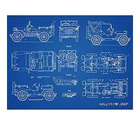 Artery8 Willys MB US Military Jeep Vehicle Blueprint Plan Unframed Wall Art Print Poster Home Decor Premium