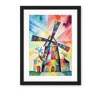 Artery8 Windmill Folk Art Abstract Bright Artwork Framed Wall Art Print 18X24 Inch