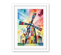 Artery8 Windmill Folk Art Abstract Bright Artwork Framed Wall Art Print 18X24 Inch