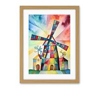 Artery8 Windmill Folk Art Abstract Bright Artwork Framed Wall Art Print 18X24 Inch