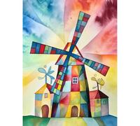 Artery8 Windmill Folk Art Abstract Bright Extra Large XL Wall Art Poster Print