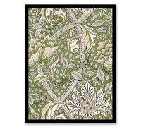 Artery8 Windrush Floral Filigree Pattern Morris Vintage Framed Wall Art Print in Green | Size: A4 Artery8 Green A4