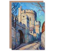 Artery8 Windsor Castle UK Royal King Charles Oil Painting Birthday Art Card in Blue Artery8 Blue