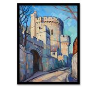 Artery8 Windsor Castle UK Royal King Charles Oil Painting Framed Art Print in Blue | Size: W12" x H16" Artery8 Blue W12" x H16"
