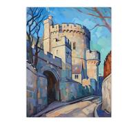 Artery8 Windsor Castle UK Royal King Charles Oil Painting Wall Art Print in Blue | Size: W12" x H16" Artery8 Blue W12" x H16"