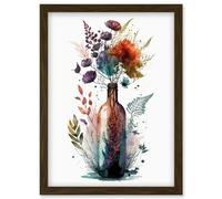 Artery8 Wine Bottle with Spring Wildflower Floral Bouquet Artwork Framed Wall Art Print A4