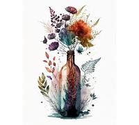 Artery8 Wine Bottle with Spring Wildflower Floral Bouquet Extra Large XL Wall Art Poster Print