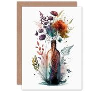 Artery8 Wine Bottle with Spring Wildflower Floral Bouquet Flowers Nature Birthday Sealed Greeting Card Plus Envelope Blank inside
