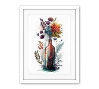 Artery8 Wine Bottle with Wildflower Floral Spring Bouquet Artwork Framed Wall Art Print 18X24 Inch