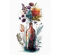 Artery8 Wine Bottle with Wildflower Floral Spring Bouquet Extra Large XL Wall Art Poster Print