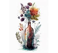 Artery8 Wine Bottle with Wildflower Floral Spring Bouquet Large Wall Art Poster Print Thick Paper 18X24 Inch