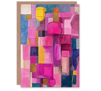 Artery8 Wine Lover Drinks Pink Abstract Cubist Still Life Congratulations Greeting Card Artery8 Pink