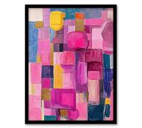 Artery8 Wine Lover Drinks Pink Abstract Cubist Still Life Living Room Artwork Framed Wall Art Print 18X24 Inch