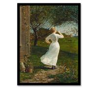 Artery8 Winslow Homer Blowing the Dinner Horn Oil Painting Framed Art Print in Orange | Size: A3 Artery8 Orange A3