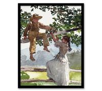 Artery8 Winslow Homer On the Fence Children Watercolour Framed Wall Art Print | Size: A4 Artery8 Multicolor A4