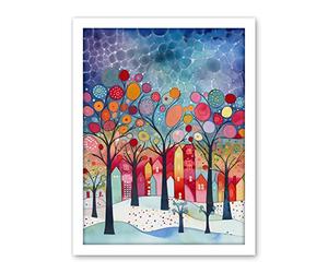 Artery8 Winter Abstract Village Folk Art Artwork Framed Wall Art Print 18X24 Inch