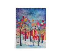 Artery8 Winter Abstract Village Folk Art Canvas Wall Art Print | Size: W18" x H24" Artery8 Multicolor W18" x H24"