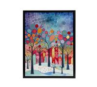Artery8 Winter Abstract Village Folk Art Framed Canvas Wall Art Print | Size: W24" x H32" Artery8 Multicolor W24" x H32"