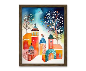 Artery8 Winter Churchyard Snowfall Trees Folk Art Artwork Framed Wall Art Print 18X24 Inch