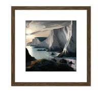Artery8 Winter Coastal Landscape White Cliffs at Dawn Modern Oil Painting Square Wooden Framed Wall Art Print Picture 8X8 Inch in Brown Artery8 Brown