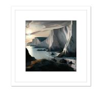 Artery8 Winter Coastal Landscape White Cliffs at Dawn Modern Oil Painting Square Wooden Framed Wall Art Print Picture 8X8 Inch Artery8 White