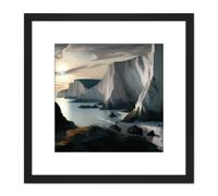 Artery8 Winter Coastal Landscape White Cliffs at Dawn Modern Oil Painting Square Wooden Framed Wall Art Print Picture 8X8 Inch in Black Artery8 Black