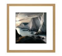 Artery8 Winter Coastal Landscape White Cliffs at Dawn Modern Oil Painting Square Wooden Framed Wall Art Print Picture 8X8 Inch in Light Oak Artery8 Light Oak