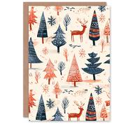 Artery8 Winter Forest Trees Reindeer Snow Folk Blank For Him Or Her Art Xmas Festive Christmas Card
