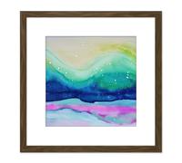Artery8 Winter Landscape With Aurora Borealis Abstract Watercolour Painting Square Wooden Framed Wall Art Print Picture 8X8 Inch in Brown Artery8 Brown