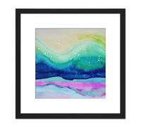 Artery8 Winter Landscape With Aurora Borealis Abstract Watercolour Painting Square Wooden Framed Wall Art Print Picture 8X8 Inch in Black Artery8 Black