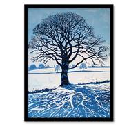 Artery8 Winter Oak Tree Silhouette Snow Field Landscape Living Room Artwork Framed Wall Art Print A4