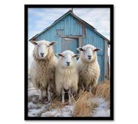 Artery8 Winter Sheep and Faming Hut Whimsical Photograph Artwork Framed Wall Art Print 18X24 Inch