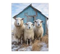 Wall Art Print Winter Sheep and Faming Hut Whimsical Photograph Poster Picture Artery8 Multi W24 inch x H32 inch