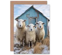 Artery8 Winter Sheep Farming Hut for Him or Her Man Woman Birthday Thank You Congratulations Blank Art Greeting Card
