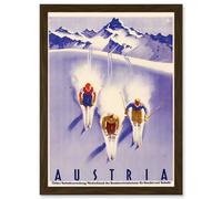 Artery8 Winter Sport Austria Ski Snow Alps Blue Cross Country A4 Artwork Framed Wall Art Print in Brown Artery8 Brown