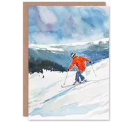 Artery8 Winter Sport Snow Ski Skiing Alps Watercolour Blank For Him Or Her Art Birthday Card