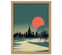 Artery8 Winter Sun Orthodox Church Kiev Ukraine Artwork Framed Wall Art Print A4 in Light Oak Artery8 Light Oak