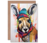 Artery8 Winter Wallaby Hat Scarf for Child Children Kids Birthday Thank You Congratulations Blank Art Greeting Card