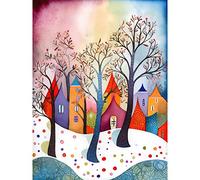 Artery8 Winter Whimsy Forest Village Folk Art Large XL Wall Art Canvas Print