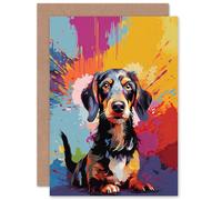 Artery8 Wirehaired Dachshund Dog Lover Gift Pet Portrait Colourful Artwork Painting Sealed Greeting Card Plus Envelope Blank inside
