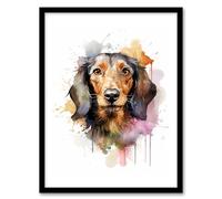 Artery8 Wirehaired Dachshund Lovers Gift Watercolour Pet Portrait Painting Artwork Artwork Framed Wall Art Print 18X24 Inch