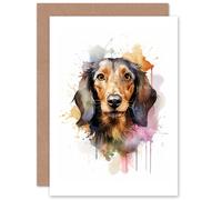 Artery8 Wirehaired Dachshund Lovers Gift Watercolour Pet Portrait Painting Artwork Sealed Greeting Card Plus Envelope Blank inside